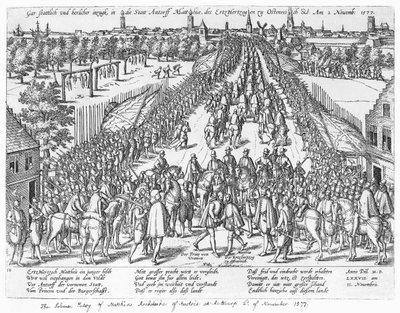 De plechtige intocht van Matthias Aartshertog van Oostenrijk in Antwerpen, 2 november 1577 door German School
